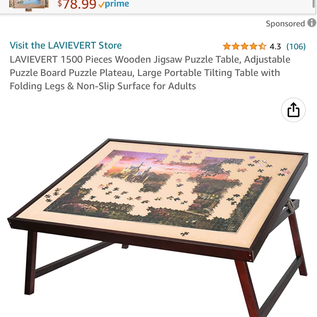 Lavievert 1500 Pieces Wooden Jigsaw Puzzle Table, Adjustable Puzzle